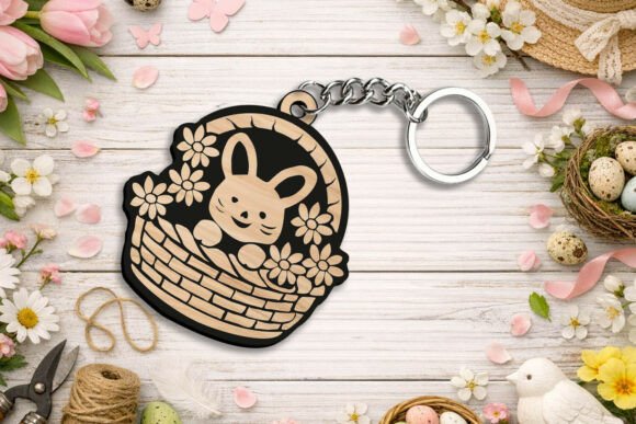Download Spring Bunny Basket Easter Keychain Gift - Basket easter Collection