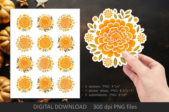 Download Marigold Flower Printable PNG Stickers - Stickers Collection