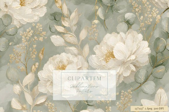 Download White Peony Sage Green Gold Pattern - Gold Collection