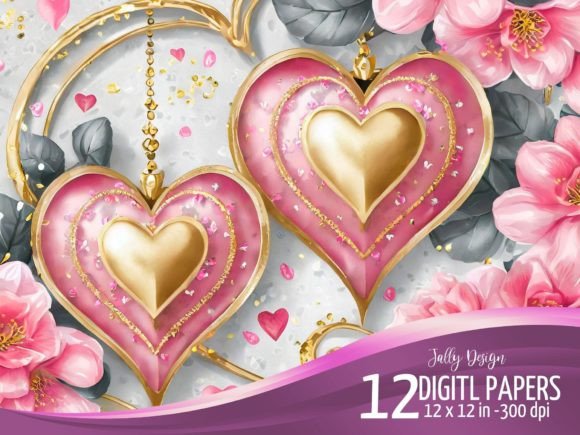 Download Luxurious Pink &amp; Golden Valentines Hears - Gold Collection