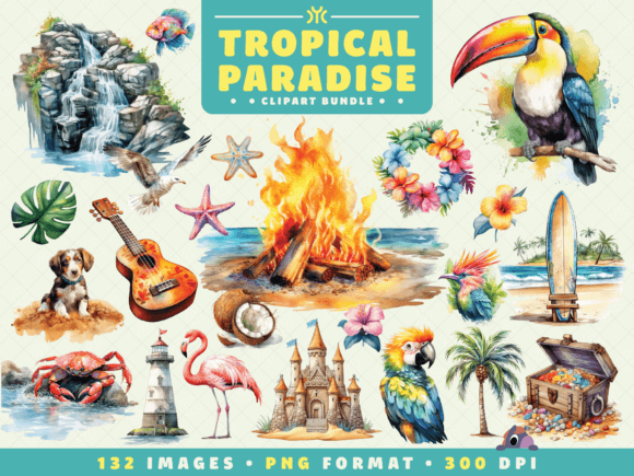 Download Watercolor Tropical Paradise Clipart - Tropical paradise Collection
