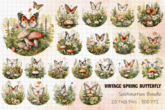 Download Vintage Spring Butterfly Cliparts Bundle - Butterfly cliparts Collection