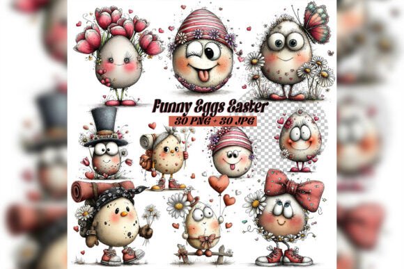 Download Whimsical Funny Easter Eggs Clipart Set - Eggs clipart Collection