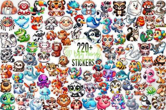 Download 220+ 3D Cute Animals Stickers Bundle - Stickers Collection