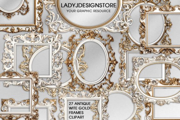 Download Antique White Gold Frames Clipart - Gold Collection