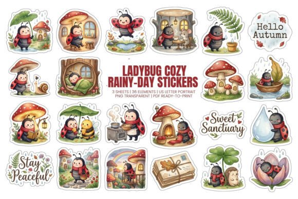 Download Ladybug Cozy Rainy-Day Stickers - Premium Bundle