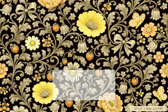 Download Gold Dark Floral Damask Black Pattern - Gold Collection
